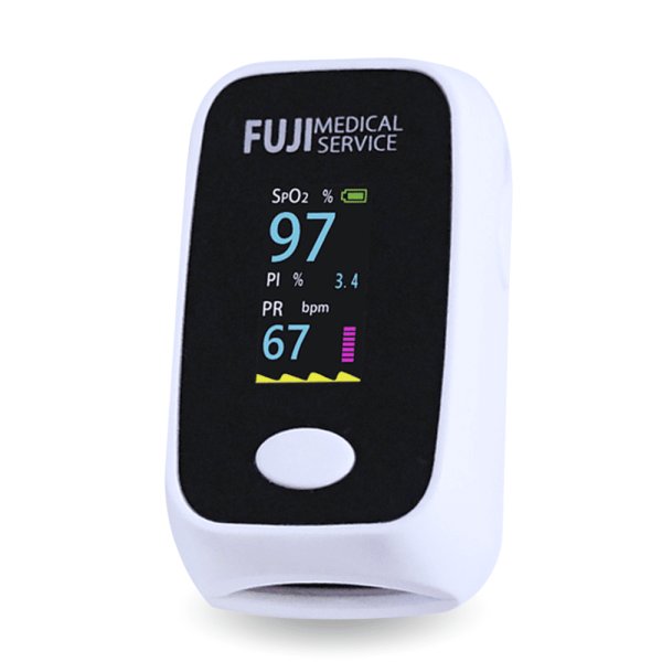 画像1: 期間限定！収納ポーチ付きホワイト パルスオキシメーター 医療機器認証  PI値（灌流指標）表示機能 国内検査済 医療用 おすすめ 心拍計 POF-01 (1)